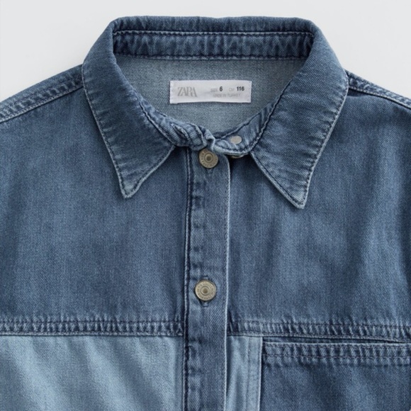 Zara Boy Denim Patchwork Shirt Blue - Picture 4 of 4
